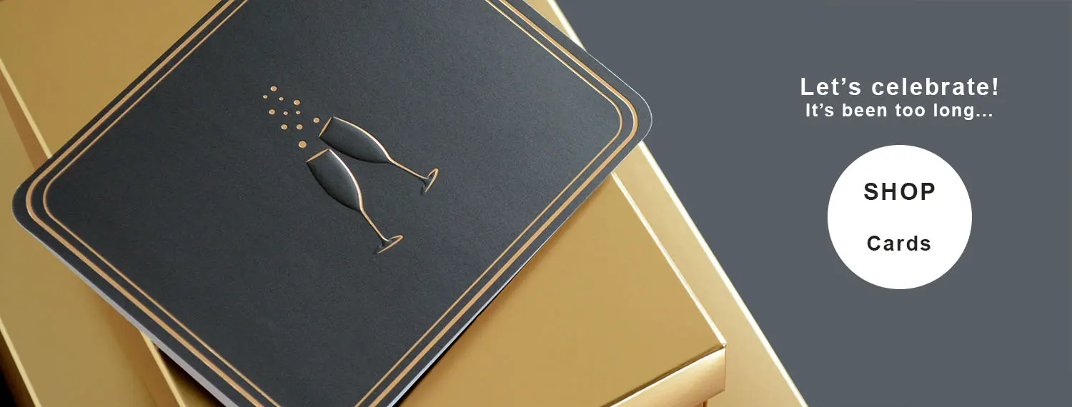 celebration cards embossed in black and gold
