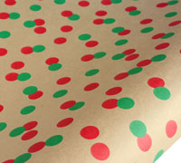 xroll wrap - 5m confetti on kraft - red/green - pack
