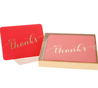 boxed thank you cards - cerise/gold